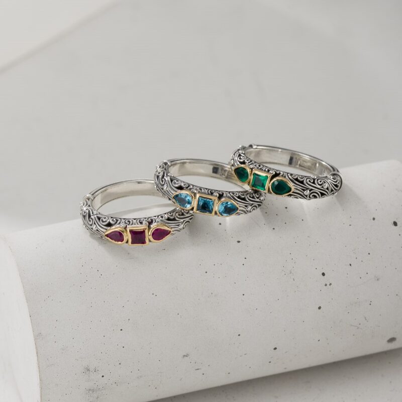 Kynthia Ring in 18K Gold and Sterling Silver with 3 semi precious stone