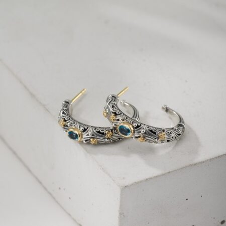 Kynthia Hoops Earrings in 18K Gold and Sterling Silver with oval Gemstones