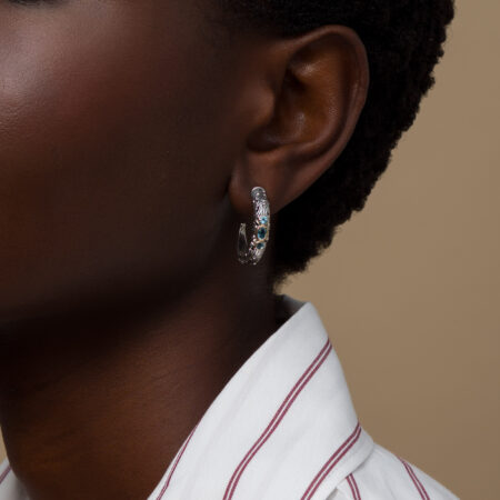 Kynthia Hoops Earrings in 18K Gold and Sterling Silver with 3 Gemstones