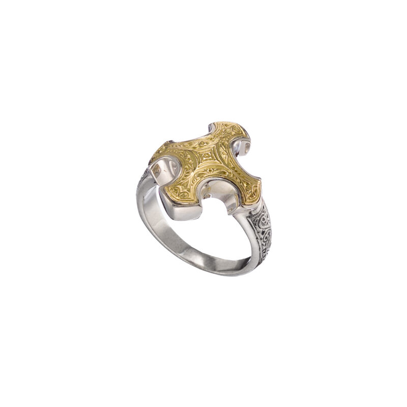 Byzantine Cross Ring in 18K Gold and Sterling Silver