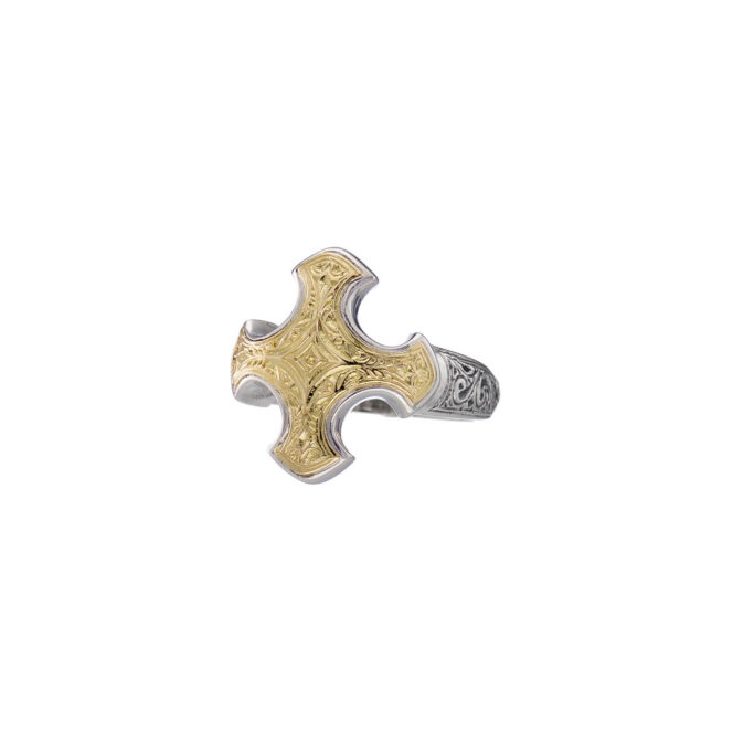 Classic Cross Ring in 18K Gold and Sterling Silver - Image 3