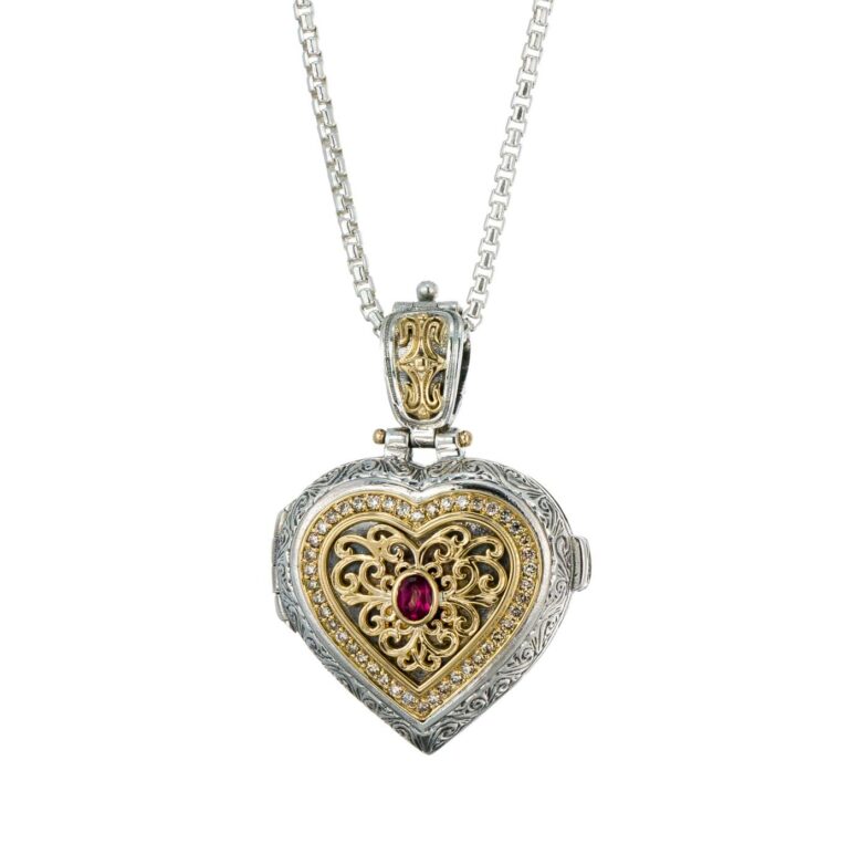 Kosmos Heart Locket in 18K Gold and Sterling Silver with Brown Diamonds and Tsavorite - Image 4