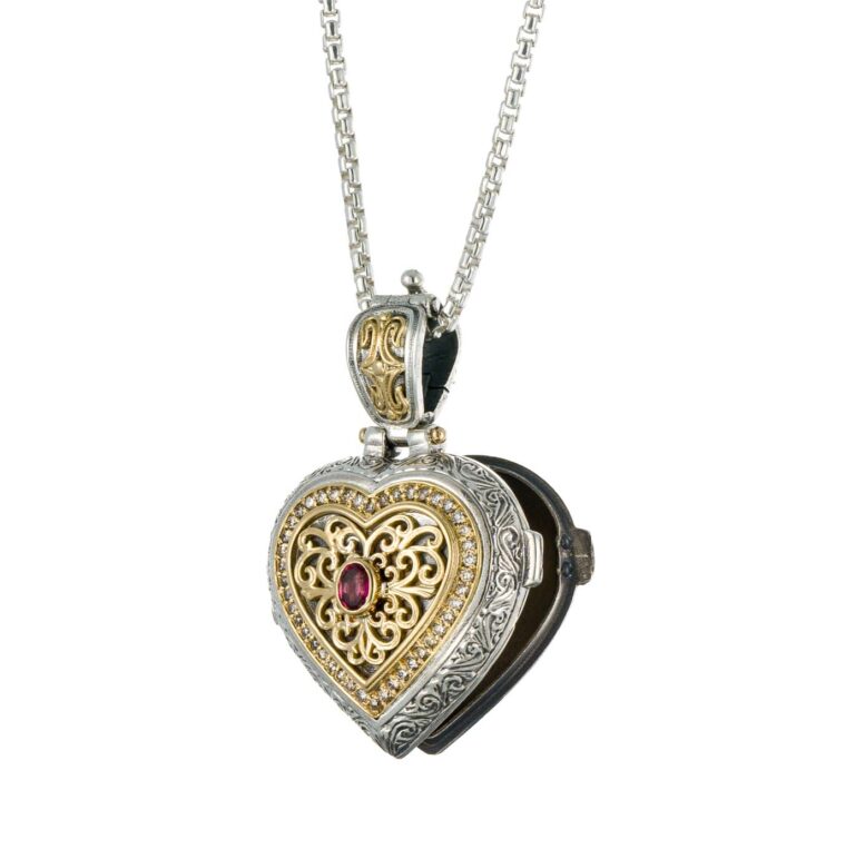 Kosmos Heart Locket in 18K Gold and Sterling Silver with Brown Diamonds and Tsavorite - Image 3