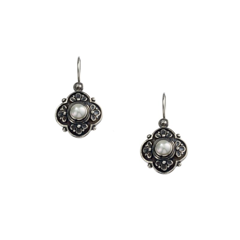 Athenian Flowers Earrings in Sterling Silver with Pearls