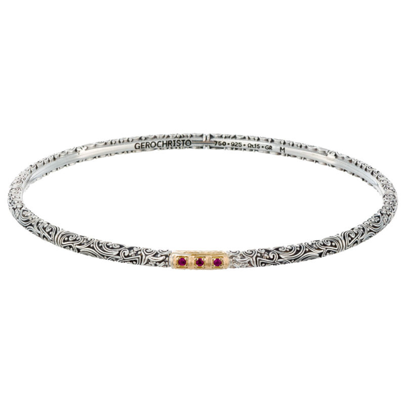 Eden's Garden 3 Stones Pave Bangle Bracelet in 18K Gold and Sterling Silver