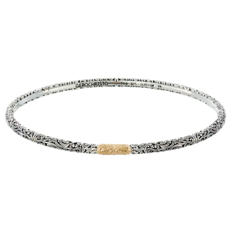 Eden's Garden 3 Stones Pave Bangle Bracelet in 18K Gold and Sterling Silver - Image 2