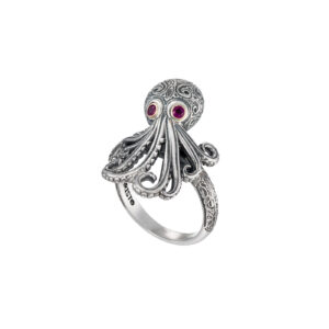 Octopus Ring in 18K Gold and Sterling Silver with Gemstones - Image 4