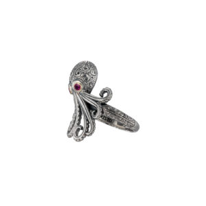 Octopus Ring in 18K Gold and Sterling Silver with Gemstones - Image 5