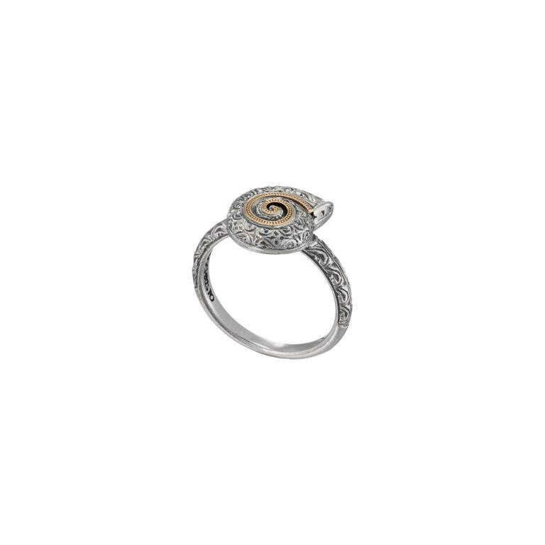 Tiny Sea Snail Ring in 18K Gold and Sterling Silver - Image 4