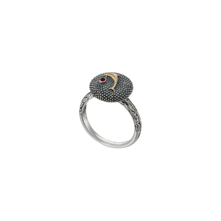 Thalassa Ring with Dolphin in 18K Gold and Sterling Silver with Gemstone - Image 5