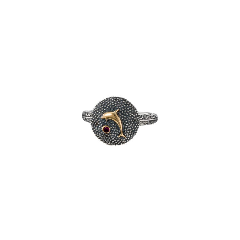 Thalassa Ring with Dolphin in 18K Gold and Sterling Silver with Gemstone - Image 2