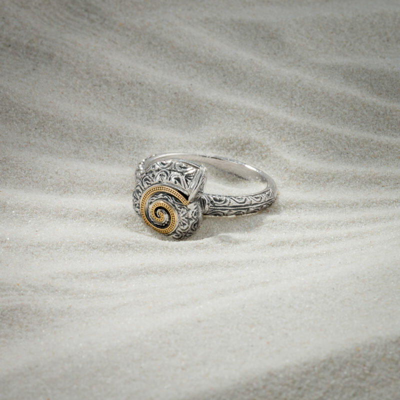 Tiny Sea Snail Ring in 18K Gold and Sterling Silver