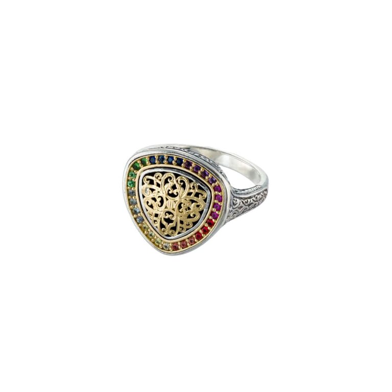 Kosmos Triangle Ring with Rainbow Gemstones in 18K Gold and Sterling Silver - Image 3