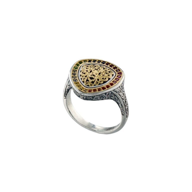 Kosmos Triangle Ring with Rainbow Gemstones in 18K Gold and Sterling Silver - Image 4
