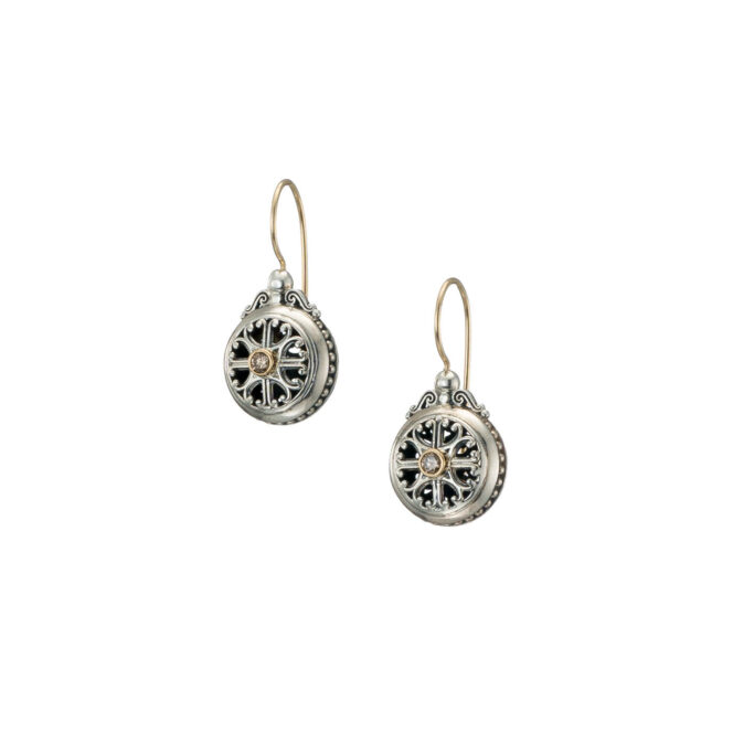 Roxana Earrings Round in 18K Gold and Sterling Silver with Brown Diamonds - Image 2