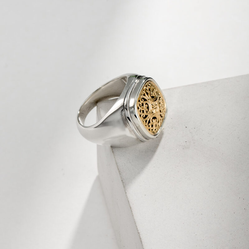 Simplicity Square Ring in 18K Gold and Sterling Silver