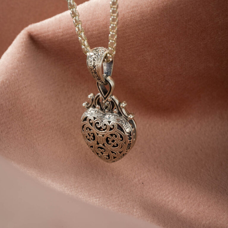 Roxana Heart Pendant in 18K Gold and Sterling Silver with Gemstones - Image 2