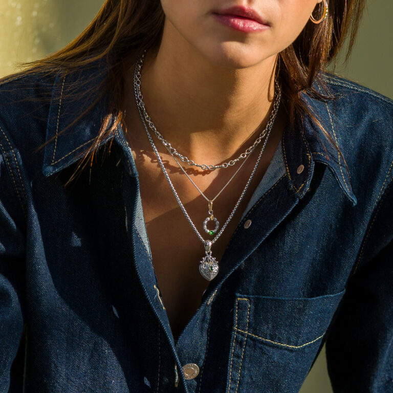 Roxana Heart Pendant in 18K Gold and Sterling Silver with Gemstones - Image 2