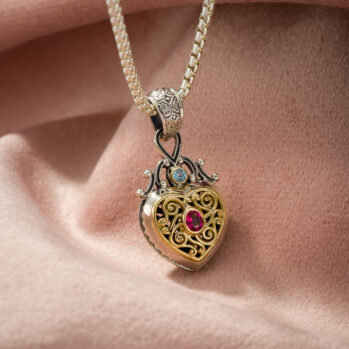 Roxana Heart Pendant in 18K Gold and Sterling Silver with Gemstones
