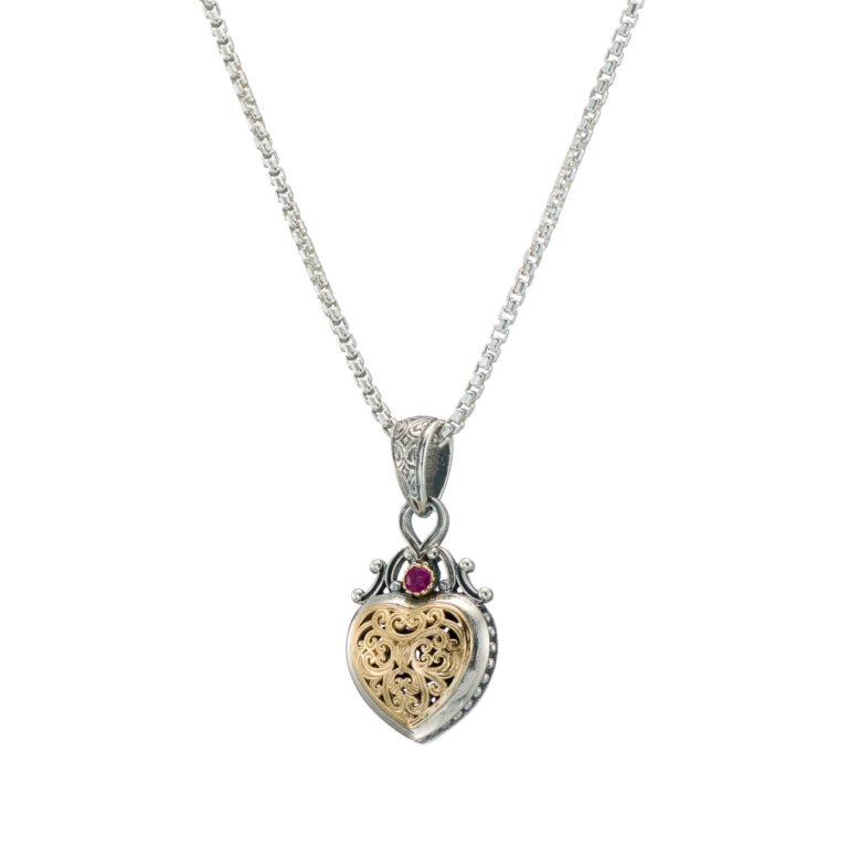 Roxana Heart Pendant in 18K Gold and Sterling Silver with Ruby - Image 2