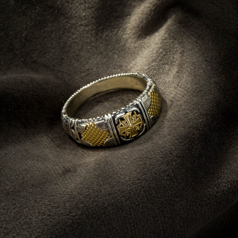 Alexandrian Cross Wide Band Ring in 18K Gold and Sterling Silver - Image 2