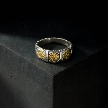 Alexandrian Cross Wide Band Ring in 18K Gold and Sterling Silver