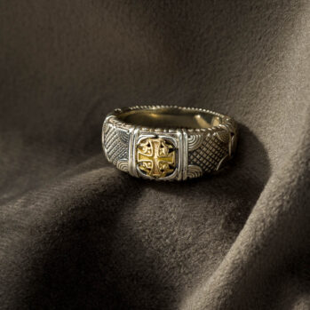 Alexandrian Cross Wide Band Ring in 18K Gold and Sterling Silver