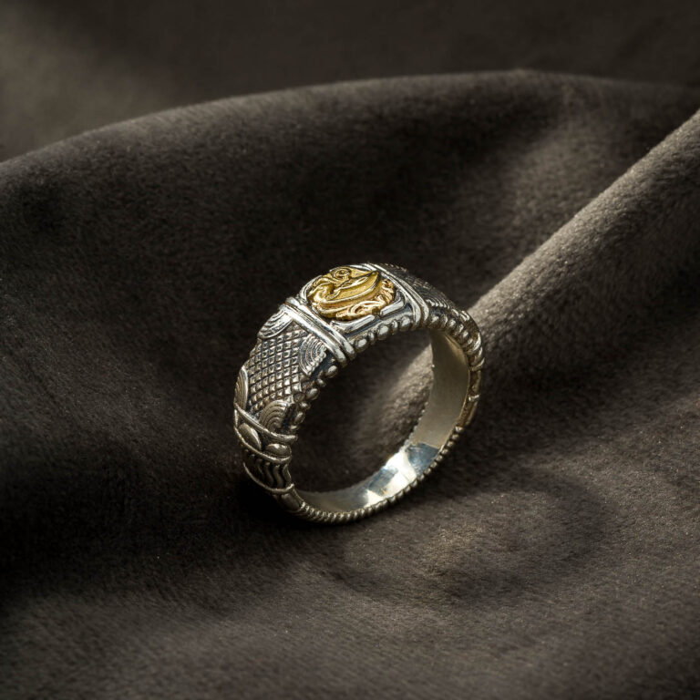 Alexandrian Bird Wide Band Ring in 18K Gold and Sterling Silver