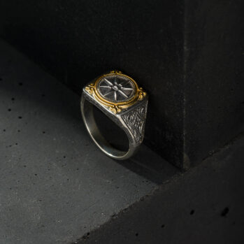 Vergina square Ring in 18K Gold and Sterling Silver
