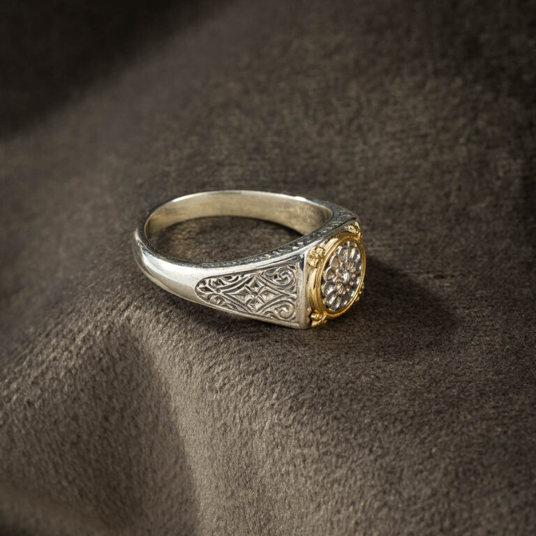 Mini Anthemion Square Ring in 18K Gold and Sterling Silver - Image 2