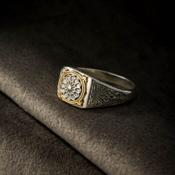 Mini Anthemion Square Ring in 18K Gold and Sterling Silver