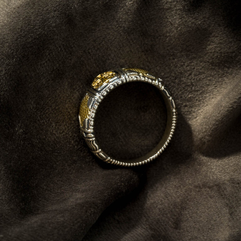 Alexandrian Cross Wide Band Ring in 18K Gold and Sterling Silver - Image 3