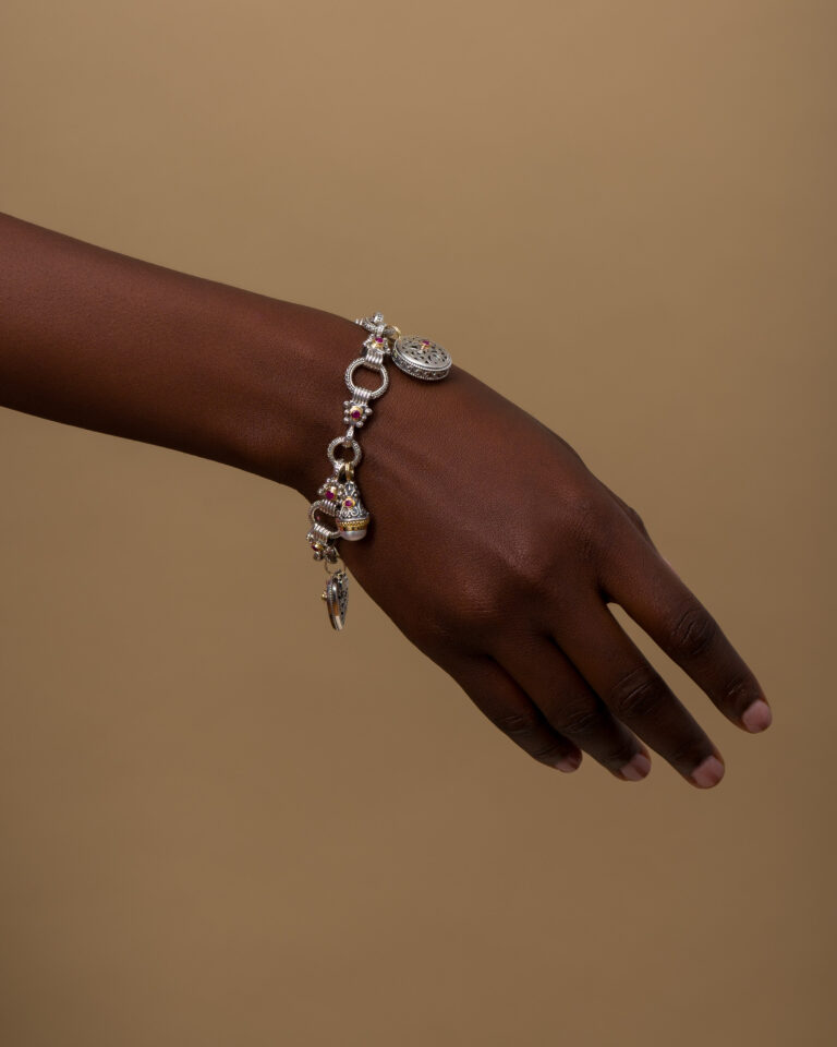 Charms Bracelet in 18K Gold and Sterling Silver with Gemstones