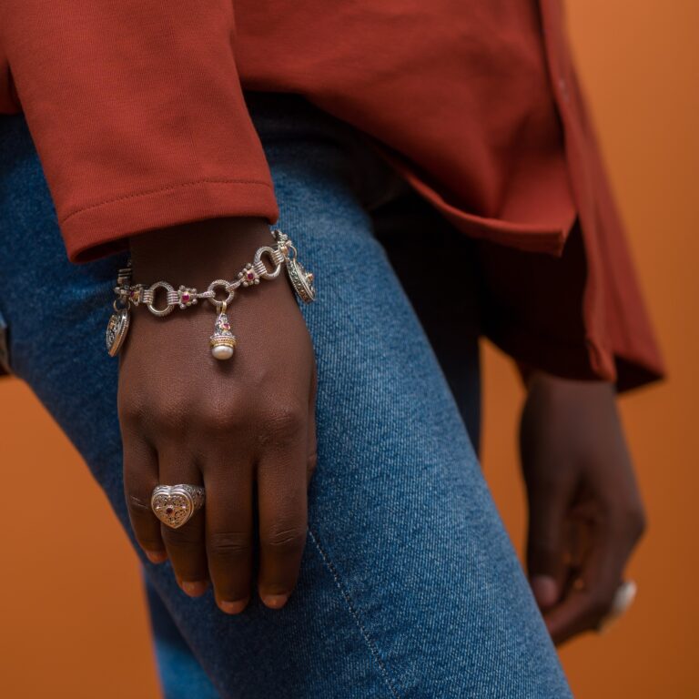 Charms Bracelet in 18K Gold and Sterling Silver with Gemstones - Image 3