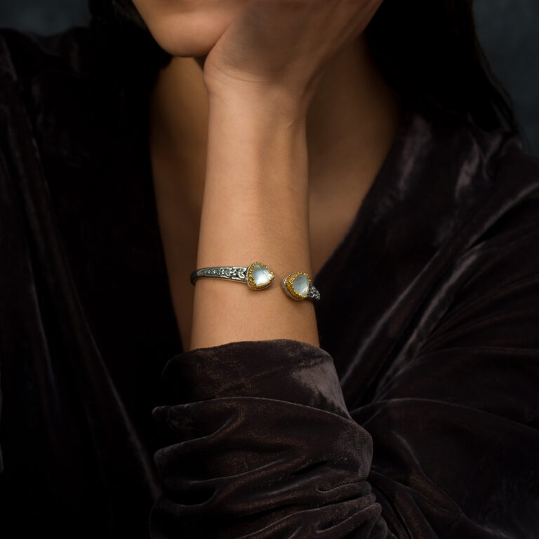 Dione Trianlge Doublet Stones Bracelet in Sterling Silver with Gold Plated parts - Image 2