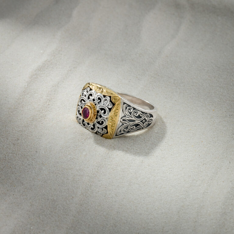 Garden Shadows Ring in 18K Gold and Sterling Silver with ruby - Image 2