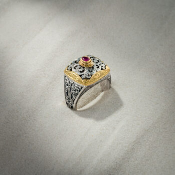 Garden Shadows Ring in 18K Gold and Sterling Silver with ruby