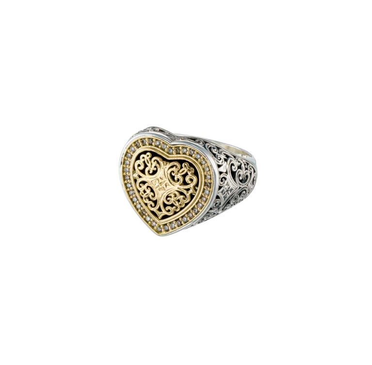 Kosmos Heart Ring in 18K Gold and Sterling Silver with Brown Diamonds - Image 2
