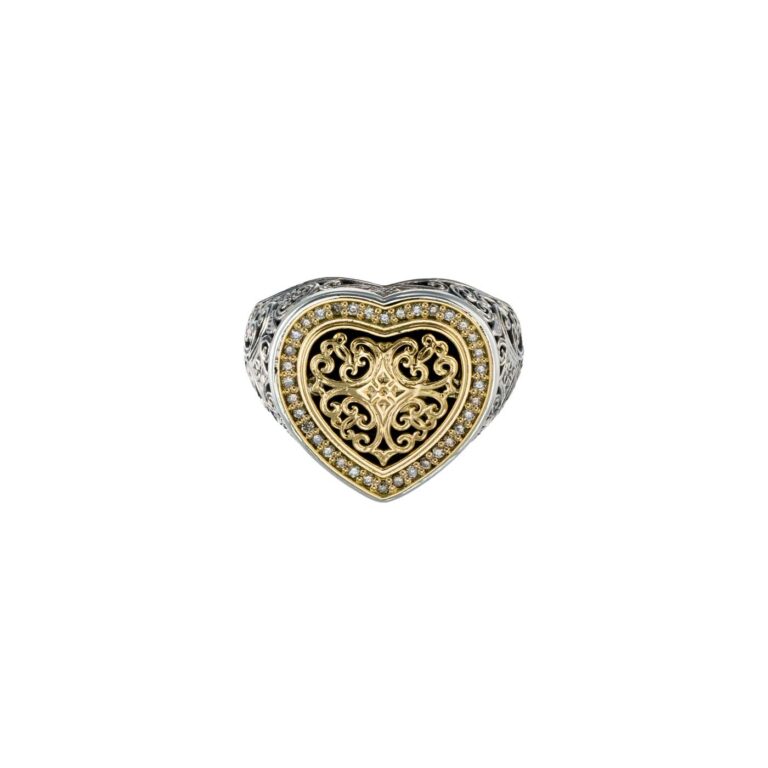 Kosmos Heart Ring in 18K Gold and Sterling Silver with Brown Diamonds - Image 4