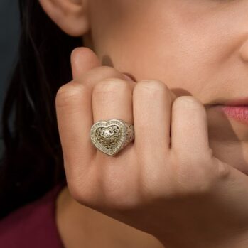 Kosmos Heart Ring in 18K Gold and Sterling Silver with Brown Diamonds