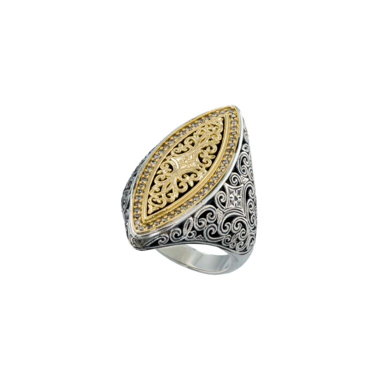 Kosmos Marquise Ring in 18K Gold and Sterling Silver with Brown Diamonds - Image 4