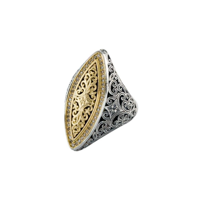 Kosmos Marquise Ring in 18K Gold and Sterling Silver with Brown Diamonds - Image 3