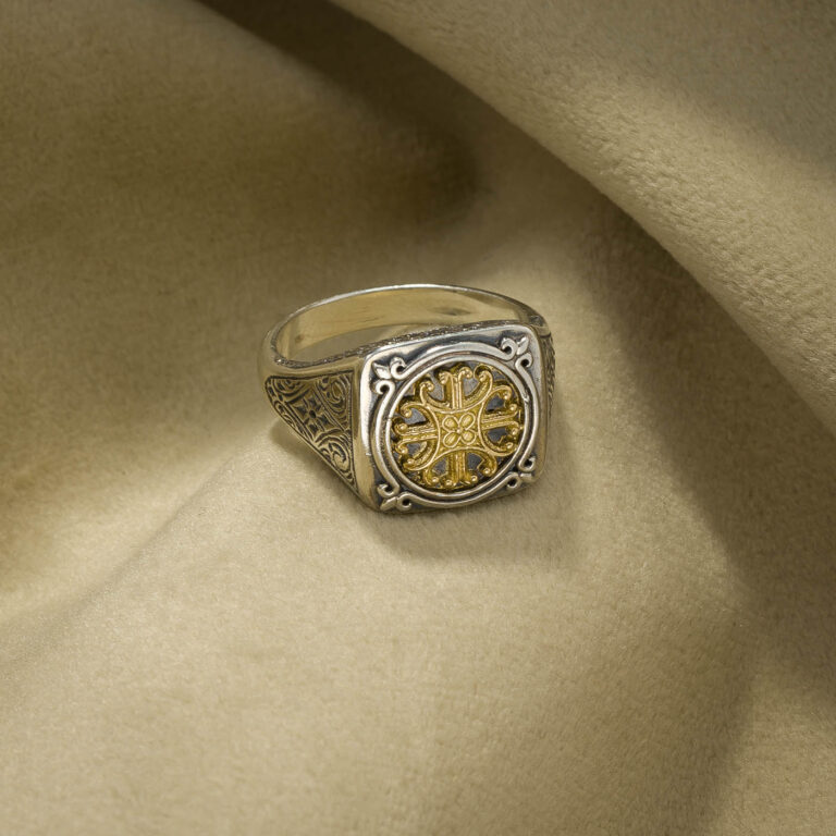 Vergina Flower Ring in 18K Gold and Sterling Silver - Image 2