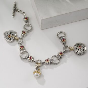 Charms Bracelet in 18K Gold and Sterling Silver with Gemstones