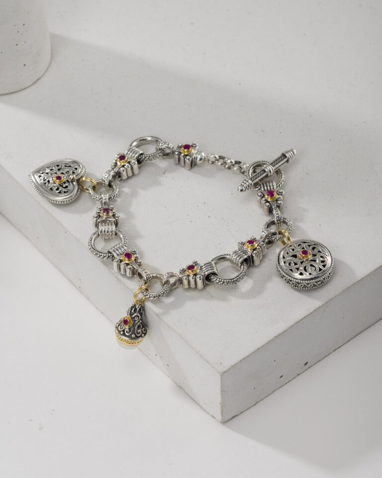 Charms Bracelet in 18K Gold and Sterling Silver with Gemstones - Image 2