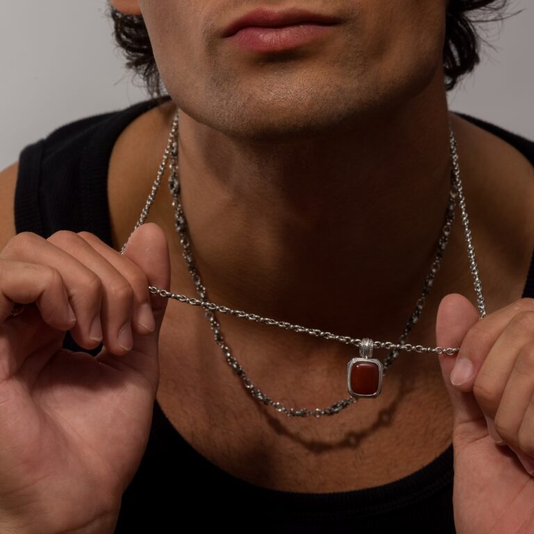 Classic Pendant in Sterling Silver with Semi precious Stone
