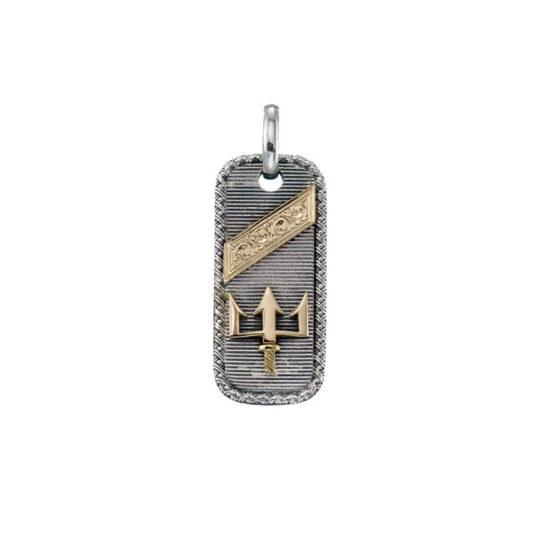 Poseidon's Trident Talisman Pendant in 18K Gold and Sterling Silver