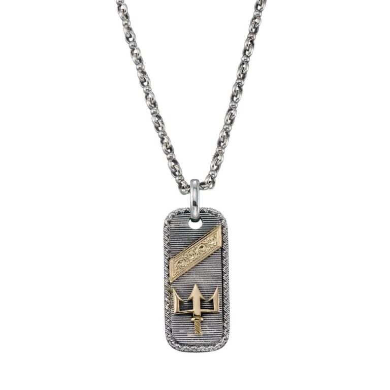Poseidon's Trident Talisman Pendant in 18K Gold and Sterling Silver - Image 3