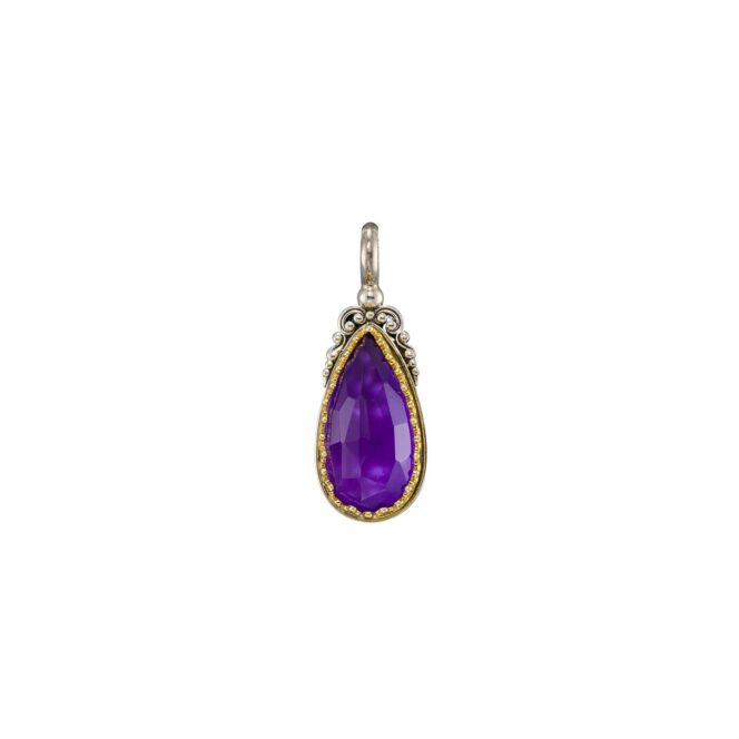 Iris Drop Pendant in Sterling Silver with Gold plated parts and Doublet Gemstone - Image 5