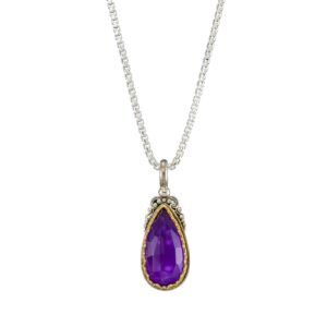 Iris Drop Pendant in Sterling Silver with Gold plated parts and Doublet Gemstone - Image 4